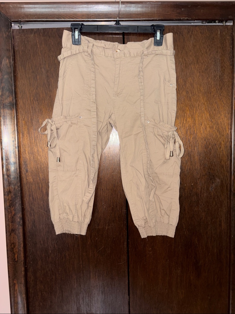 Beige Cargo Capri Joggers - Women